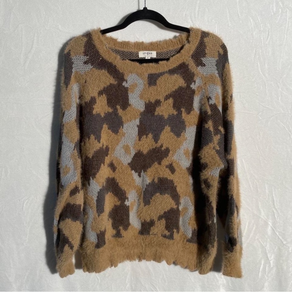 fuzzy cheetah print / camo boutique sweater